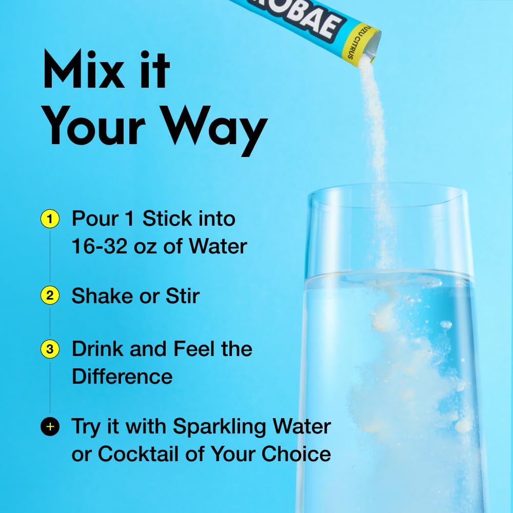 HYDROBAE Electrolyte Powder Drink Mix | 3,439mg Electrolytes, Zero Sugar Yuzu Citrus Hydration Packets with Korean Pear, L-Theanine & Ginger, Made in Korea (30 Sticks)