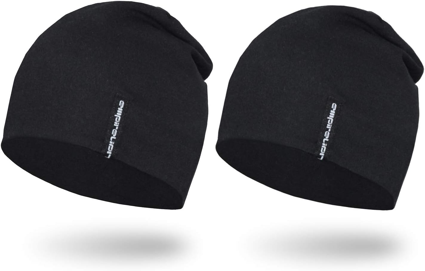 EMPIRELION 9" Multifunctional Lightweight Beanies Hats 2 Pack, Running Skull Cap Helmet Liner Sleep Caps for Men Women (Black + Black)