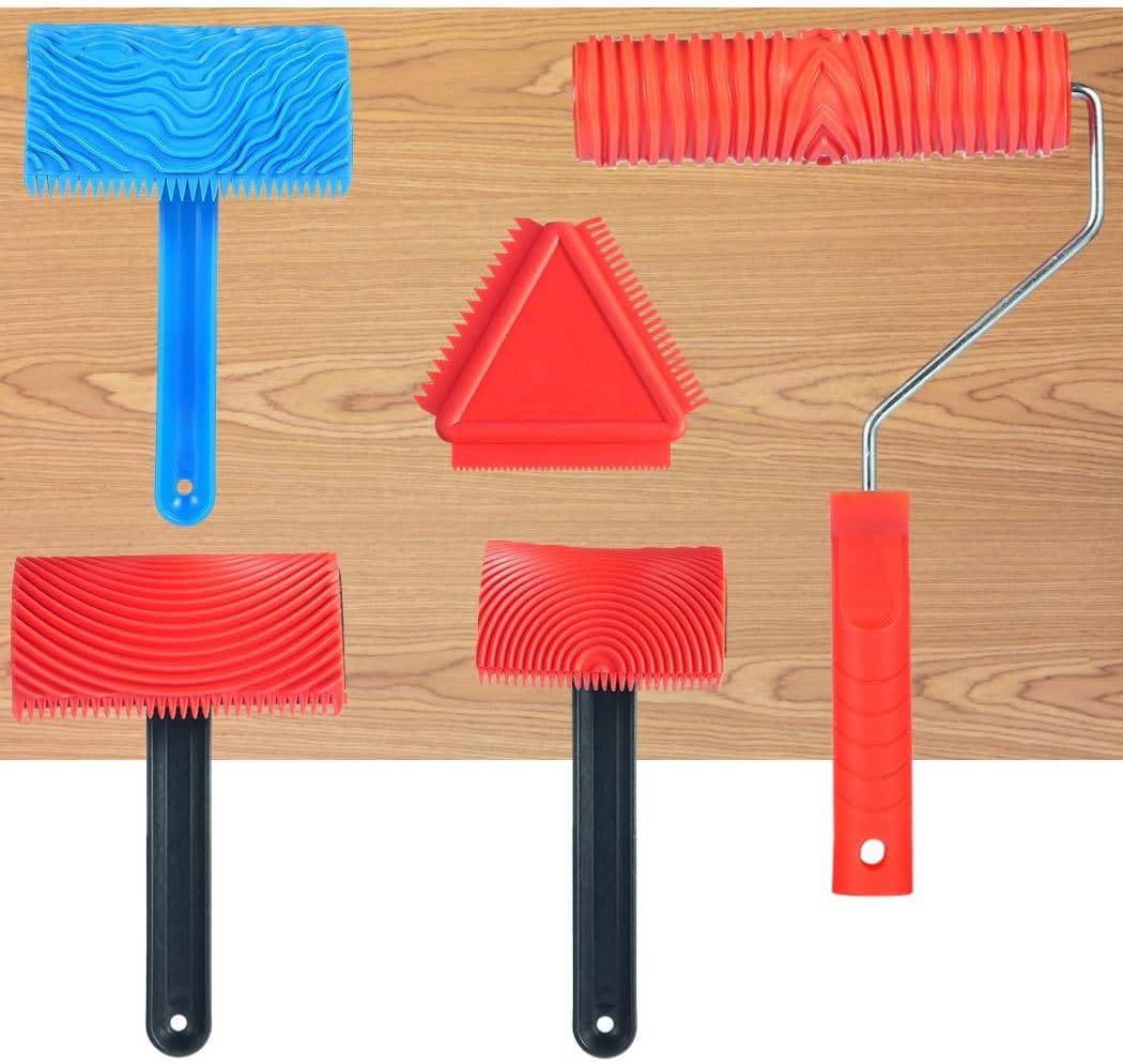 5-Piece Wood Graining Tool Kit, Rubber Rollers For Realistic Wood Texture, Ideal For Walls, Floors, And Furniture Art Projects