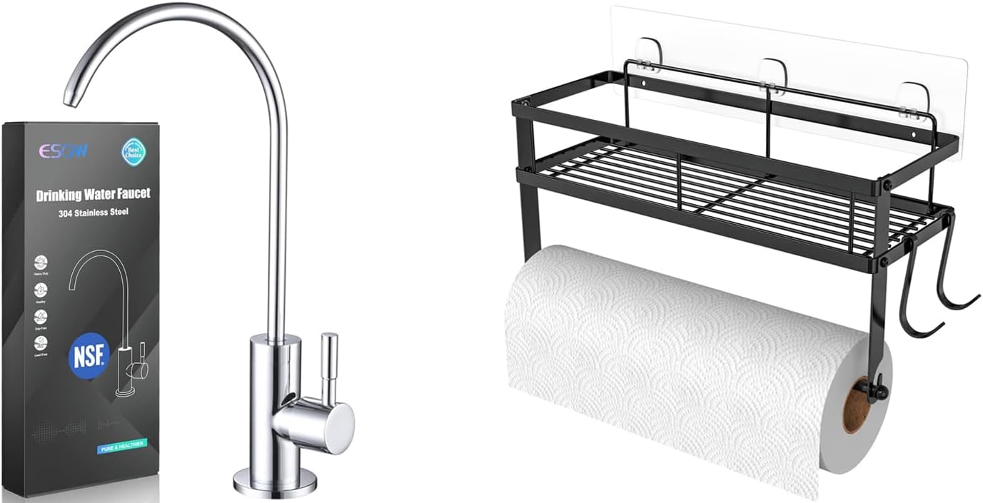 ESOW Water Filter Faucet + Paper Towel Holder for Kitchen (2 Items)