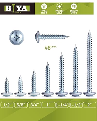 Miniatura 6 de (400 piezas) # 8 × 12 "Tornillo de madera de acero de aleación estándar Phillips cabeza de braguero rápido autorroscante por B1jounie YA