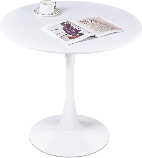 VECELO Round Dining Table, Diameter 31.5 x Height 28.7 inches 80 x 73 cm, Cafe Table, Round, Easy to Assemble, White
