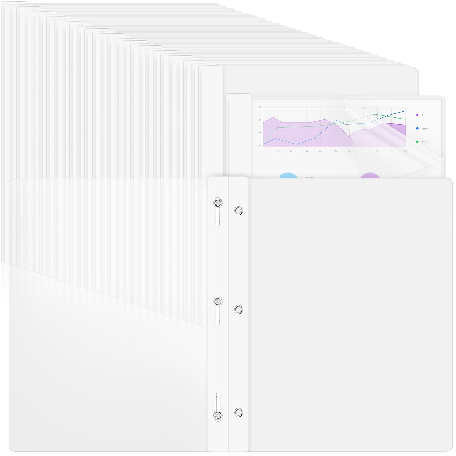 Feifeiya 48 Pack Plastic Report Covers with 3 Prongs Presentation Folders Bulk, 100 Sheet Capacity, Clear Front Report Covers for Presentation Document Paper School Office Supplies (White)