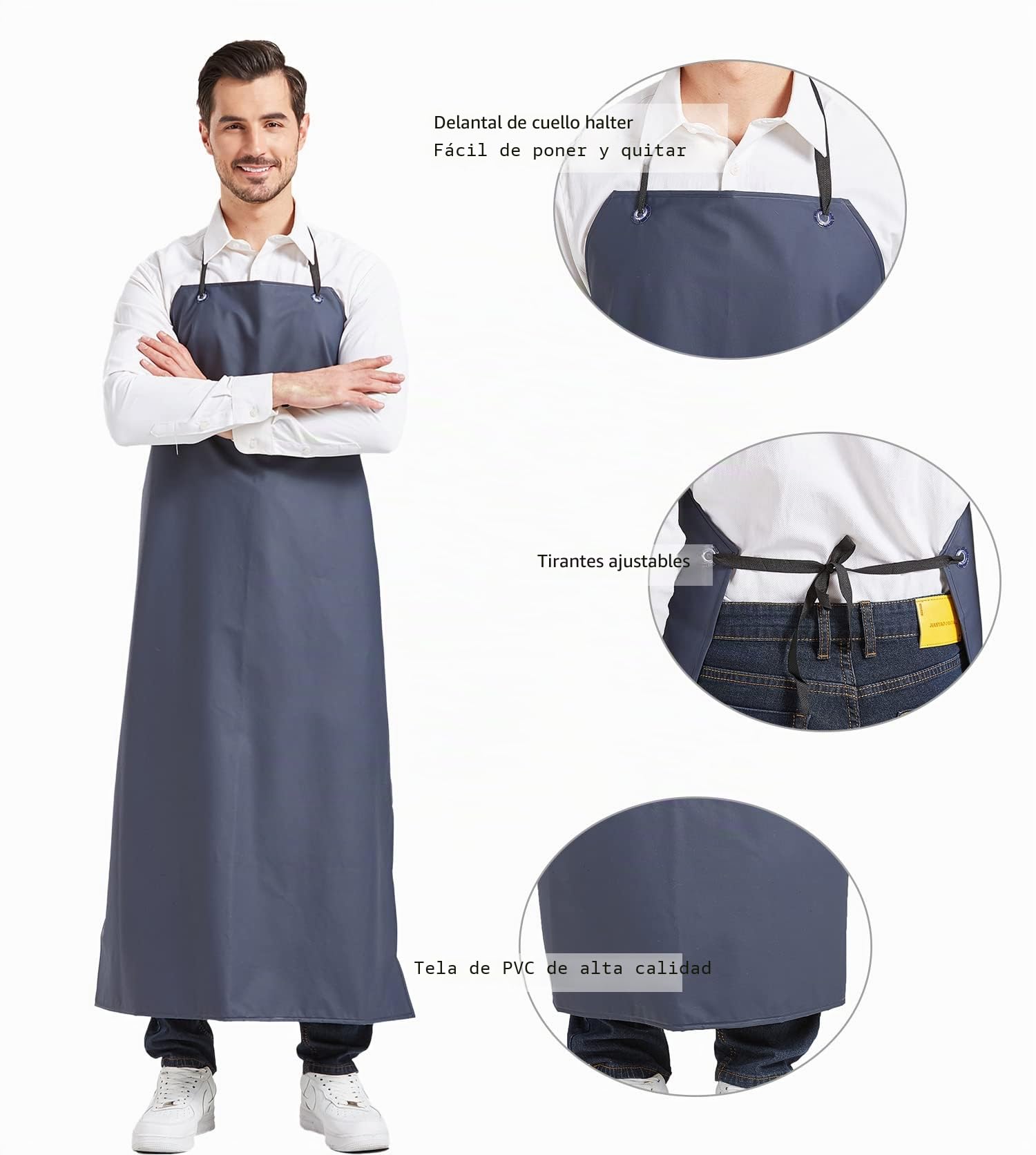 Nanxson Delantal impermeable de PVC con cordón ajustable en el cuello y cintura Delantal resistente al aceite para lavar platos Carnicero Jardín