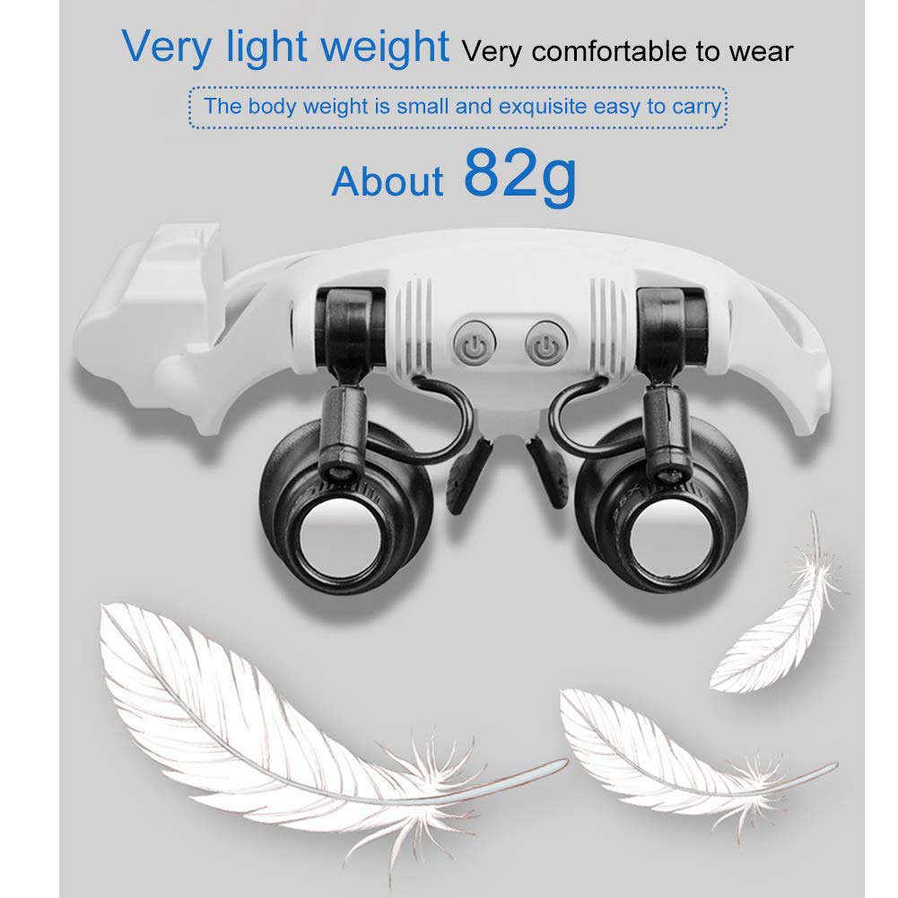 Gafas De Aumento Manos Libres Montadas En La Cabeza Con Iluminación Led - Zoom De 10X A 25X, Con 4 Lentes Desmontables - Utiliza Pilas Aaa, Adecuadas Para Lectura, Lupas Para Joyería, Electrónica R