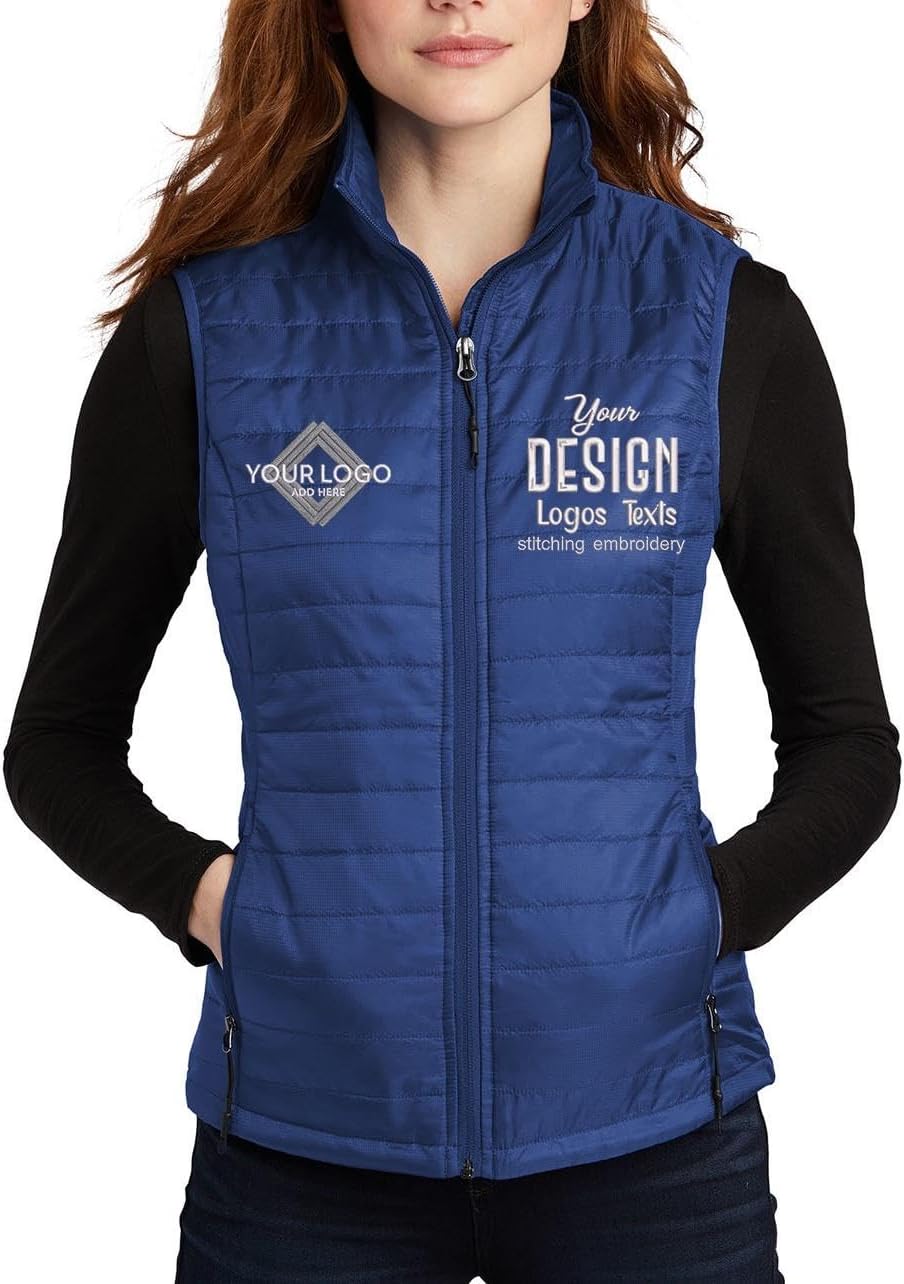 INK STITCH Women L851 Custom Personalized Embroidery Logo Texts Puffer Packable Winter Vests