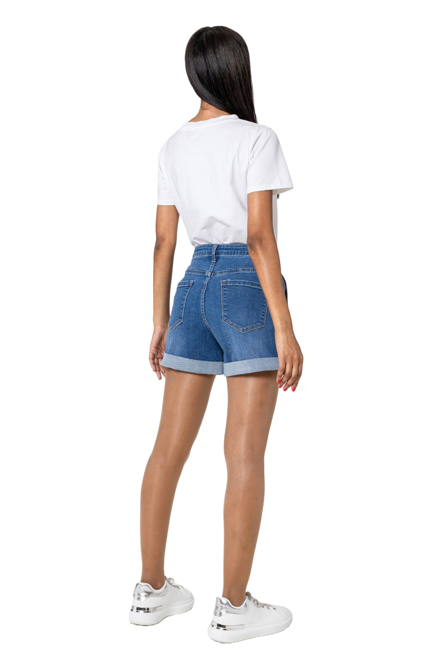 Nina Carter Short en jean taille haute pour femme, au look usé, élégant, short d'été en denim