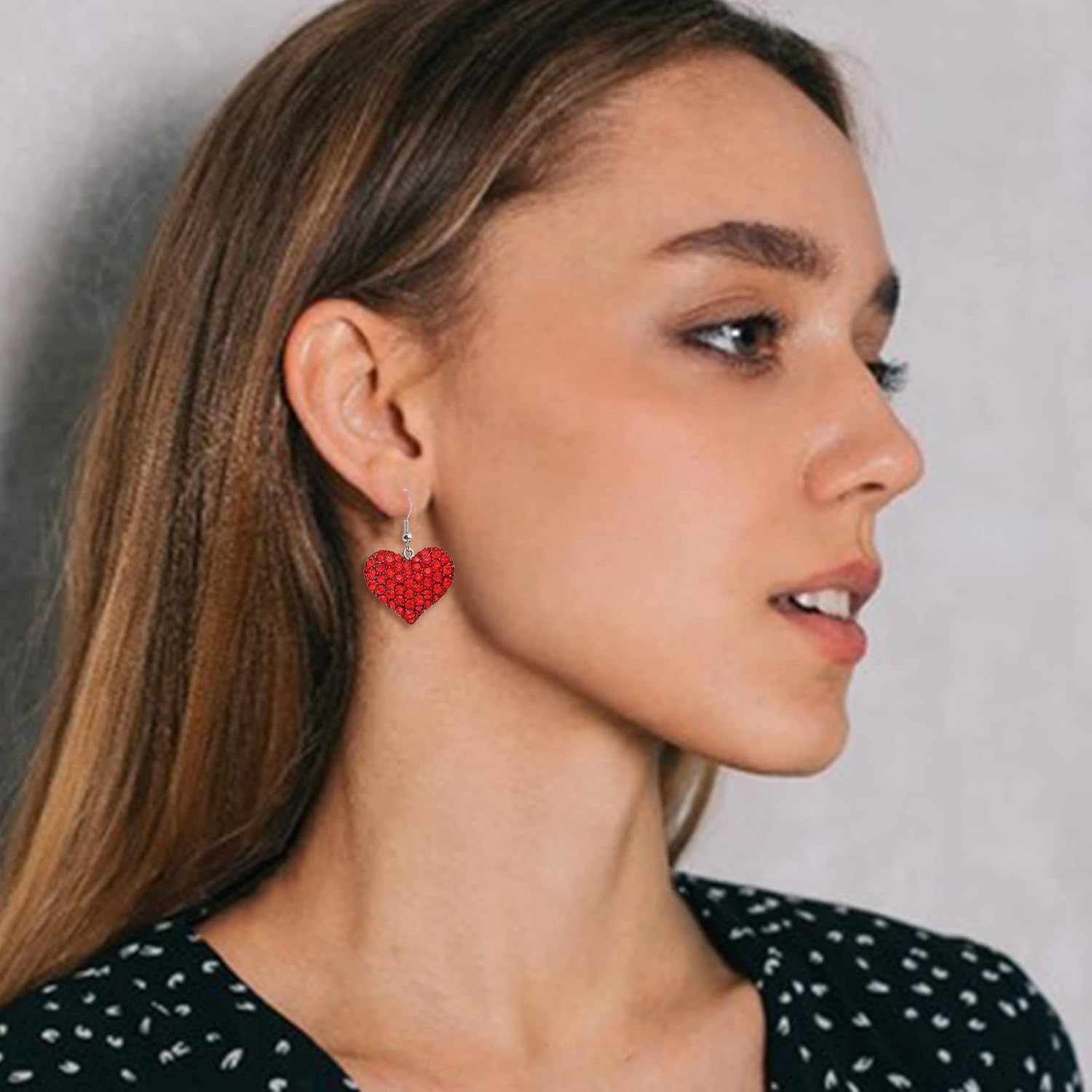 Valentines Earrings for Women Galentines Gifts Red Pink Heart Rhinestone Dangle Valentines Day Outfit Accessories Jewelry - Image 5