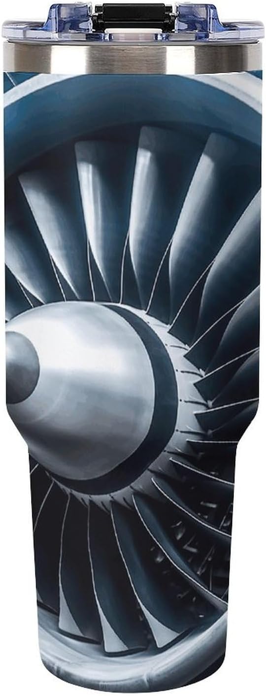 Large Car Cup with Handle&Lid Fashion Jet Engine Tumbler Sturdy Insulated Water Bottle Stainless Steel Vacuum Travel Mug Portable Coffee Cup for Home Outdoor 40 Oz Black-style