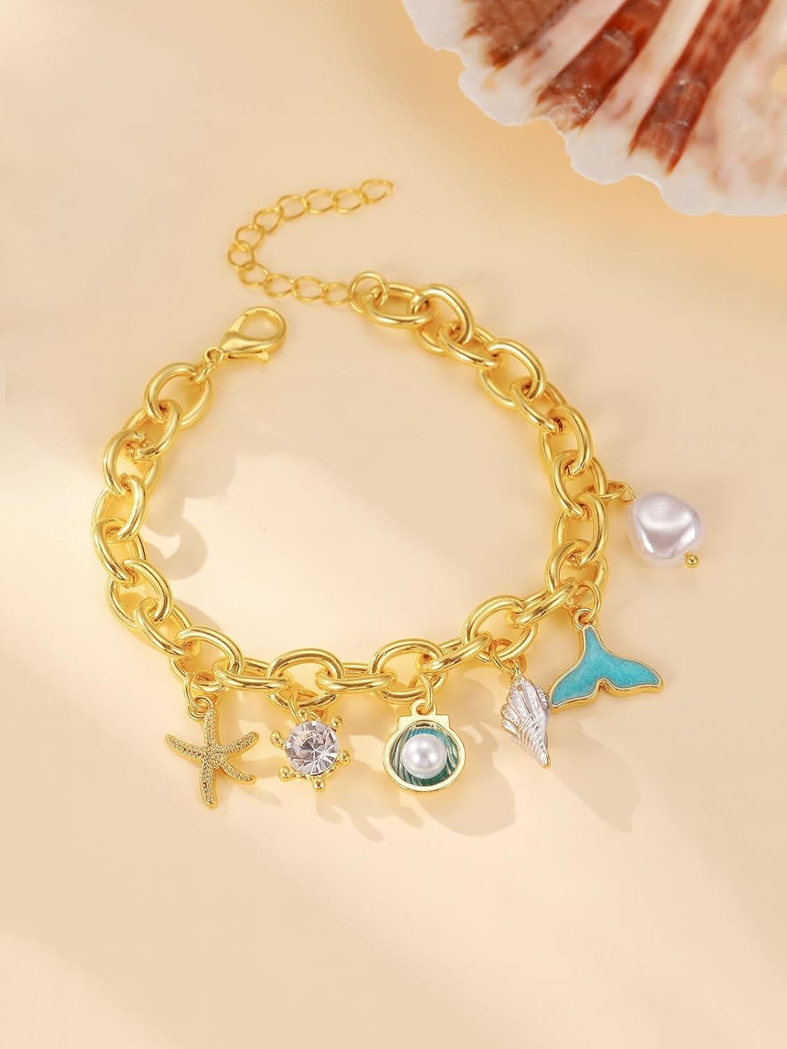 1PC Gold Seastar Bracelet for Women, Boho Adjustable Shell Starfish Bracelet, Summer Beach Ocean Statement Bracelets - Image 6