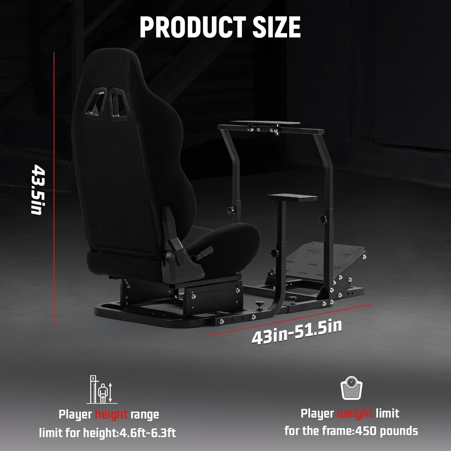 Dardoo Adjustable Racing Wheel Stand Frame with Black Seat, Gear Shifter Mount Fits for Logitech G27 G29 G920 G923, Thrustmaster, Fanatec Gaming Steering Stand