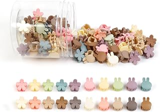 100Pcs Colorful Mini Flower Hair Clips Set, TEBIEKOY Small Hair Clips Mini Hair Claw Clip Bunny Ear Hair Clip Cute Jaw Clips Hair Pins Hair Barrettes Tiny Flower Hair Accessories for Women