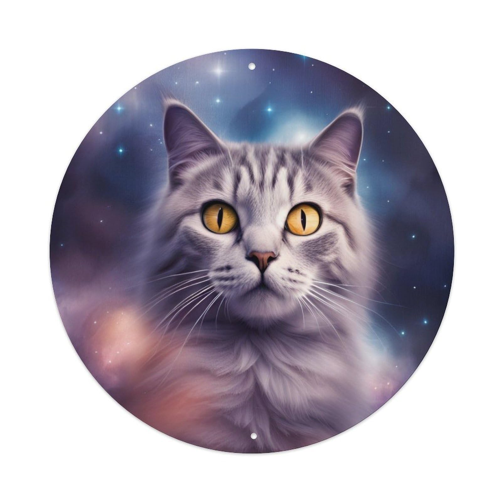 Animal Silver Tabby Longhair Cat Cosmic Nebula Galaxy Starry Sky Vintage Metal Tin Sign Plaque Wall Decor for Cafe, Club Bar, Office, Garden Metal Poster 8x8Inch