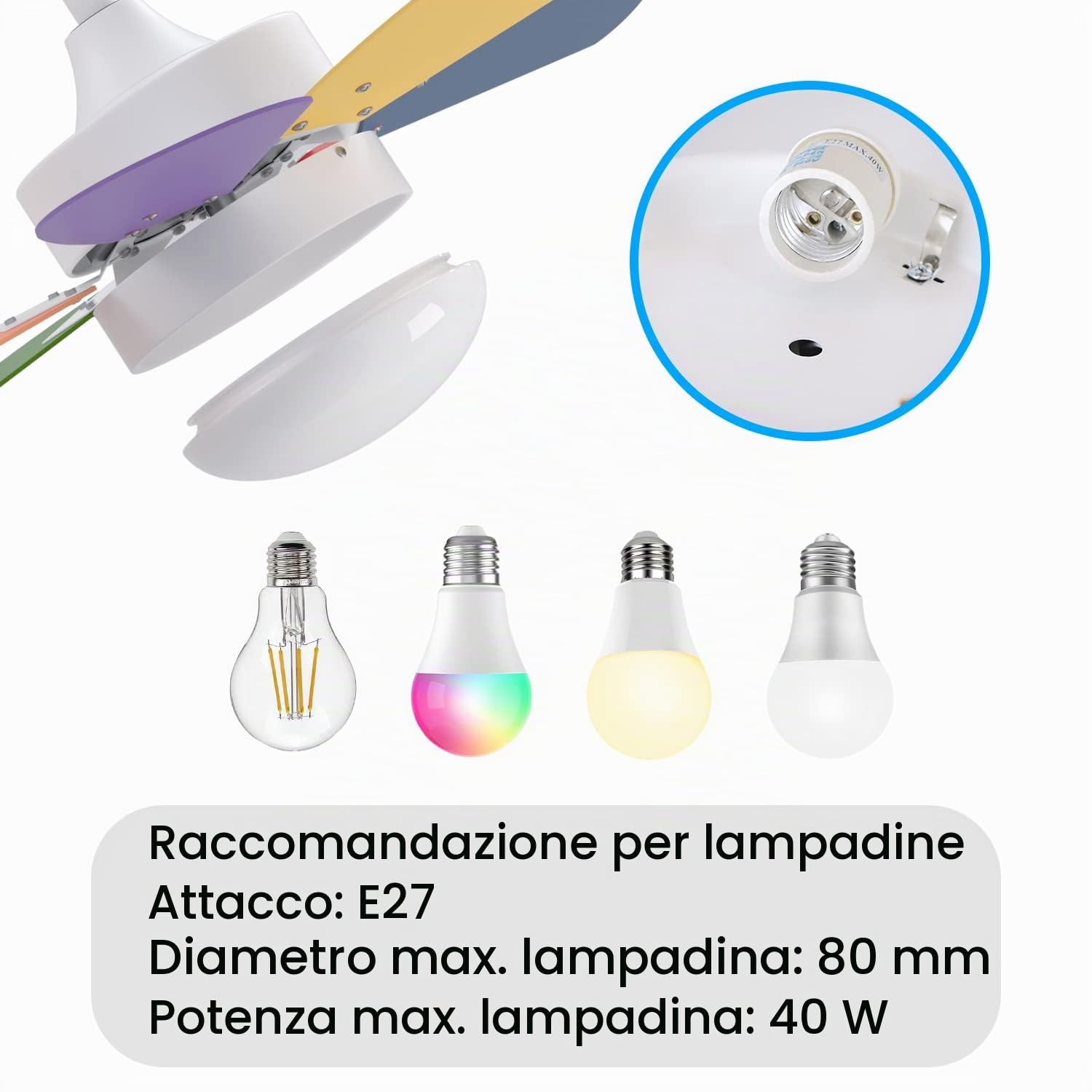 Homefire Ventilatore da soffitto con luce e telecomando silenzioso:Lampada | da soffitto soggiorno 6 pale Ø75 ventilatore Con 3*4W E27 2700K Timing Luce Estate/Inverno per Camera da letto