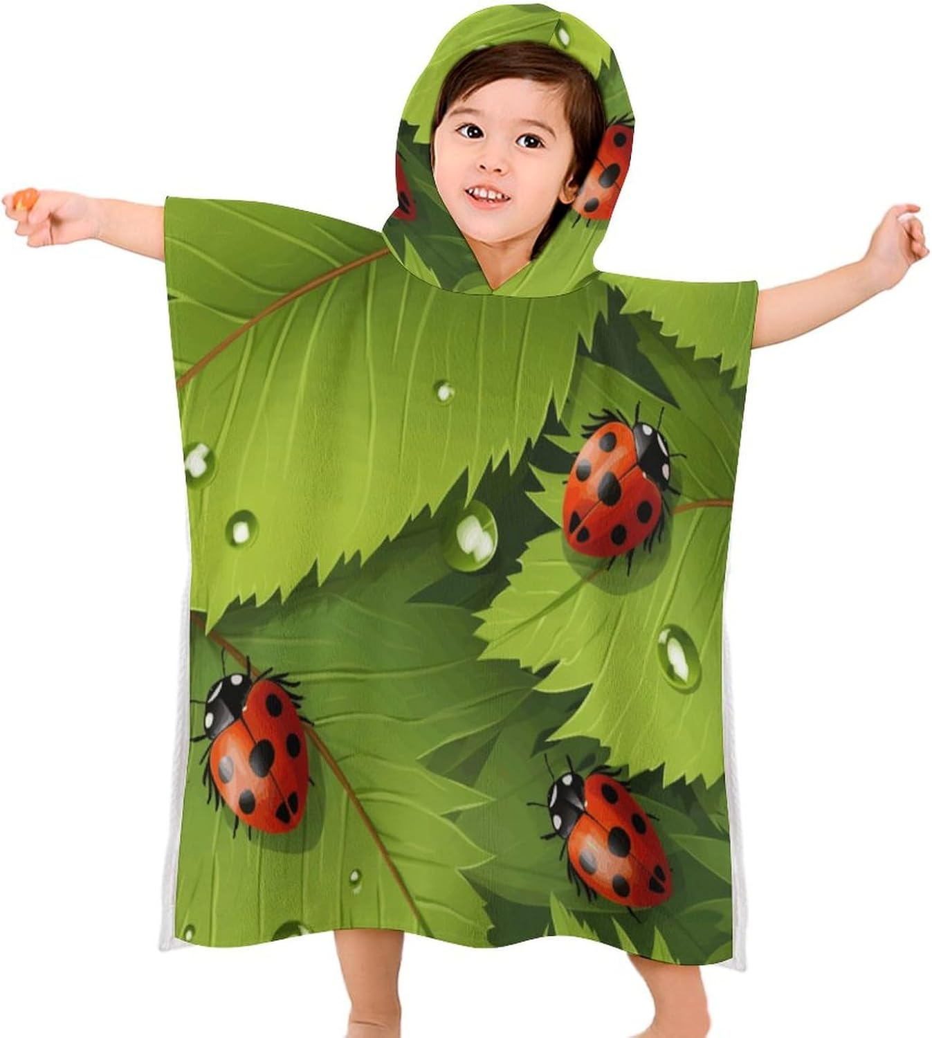Kids Bath Towel Kids Hooded Beach Towel Kids Pool Towel Leaves and Ladybugs Printed Kids Beach Towel for Boys Girls Soft Absorbent Quick Dry Beach Swim Pool Towel