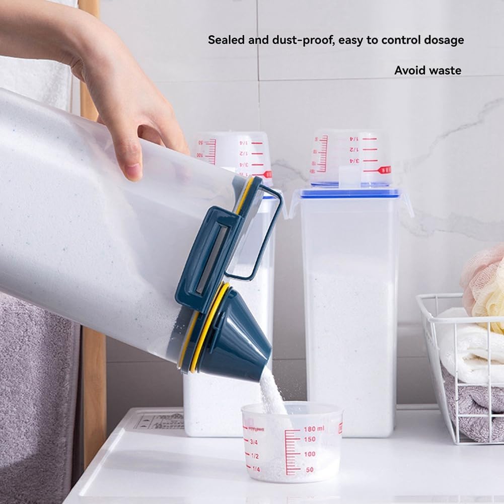 Rice Airtight Storage Container Cereal Dry Food Powder Storage Box Cereal Containers Dispenser Pet Dog Cat Food Dispenser with Measuring Cup Laundry Powder Detergent Case with Pour Mouth Blue
