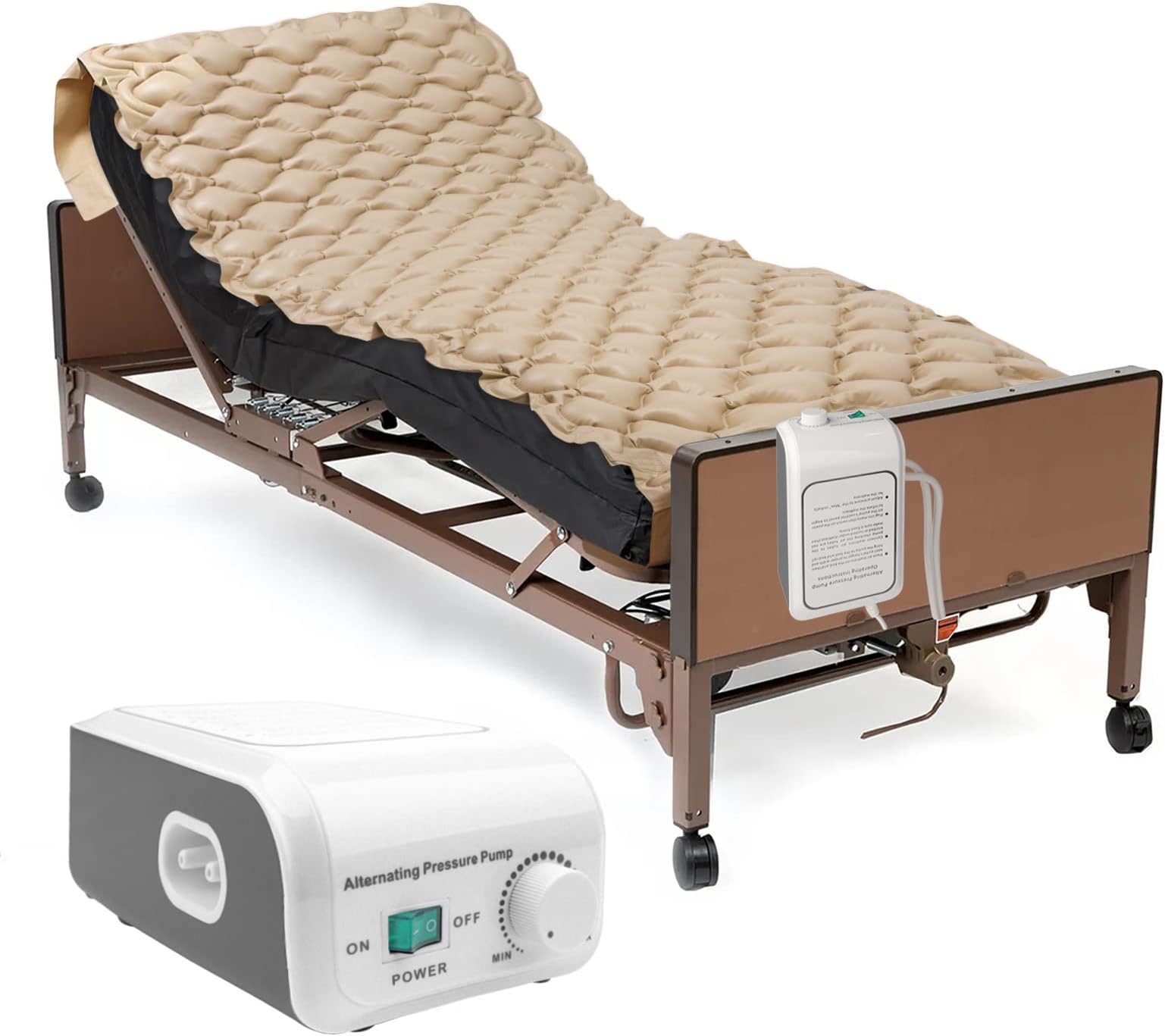 Alternating Air Pressure Pad With Topper and Quiet Pump - Inflatable Bed Mattress to Prevent and Treat Sores for Hospital Bedridden Patients