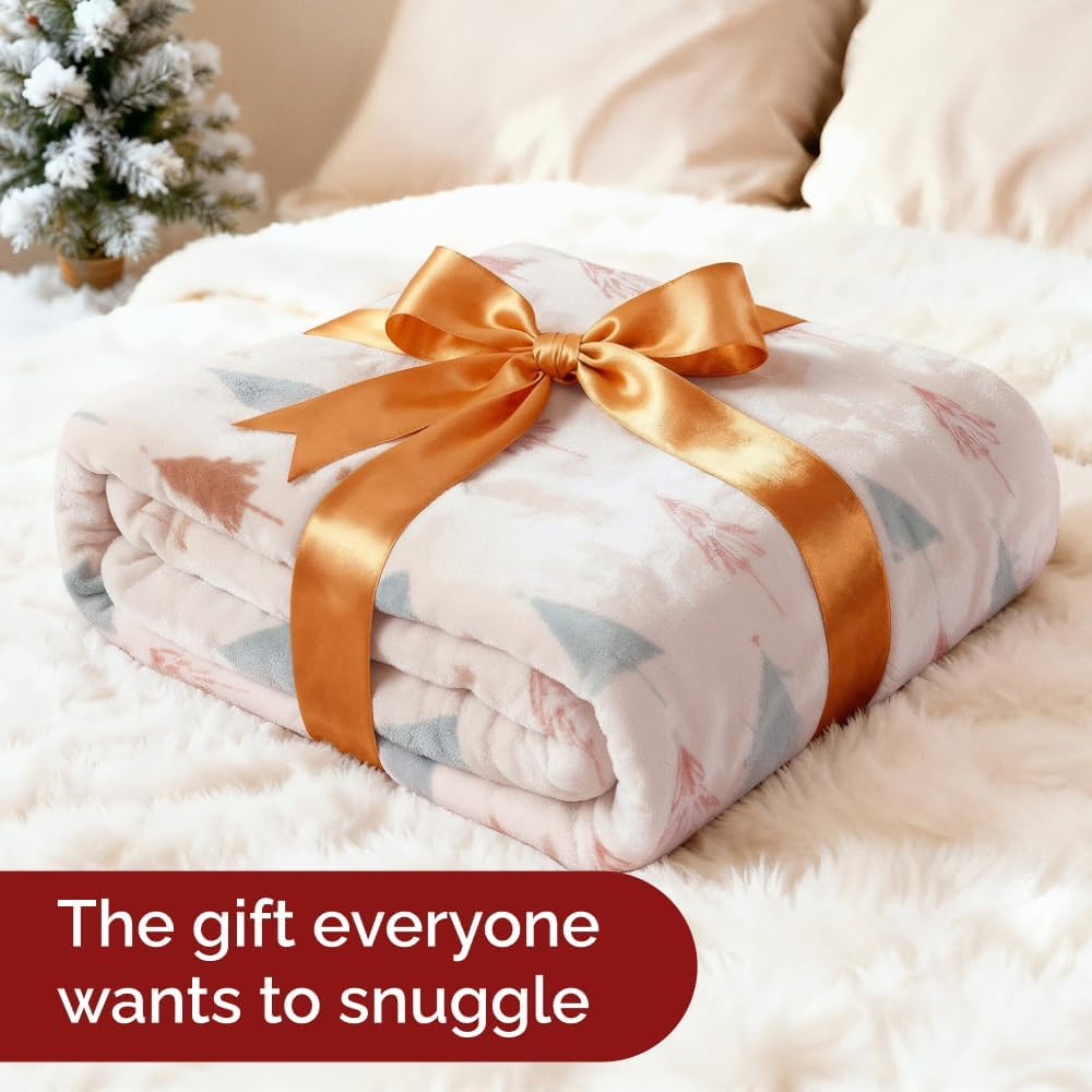 Christmas Sherpa Blanket Throw Size - Reversible Sherpa Fleece Blanket - Super Soft Double Sided Throw for Bed, Sofa, Couch - Thick, Cozy & Plush - Xmas Winter Bedding - Christmas Trees, Pink, 50x60 - Image 6
