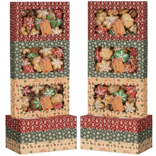 Ctosree 12 Pack Large Christmas Cookie Boxes 10 x 15 x 2.8 in, Classic