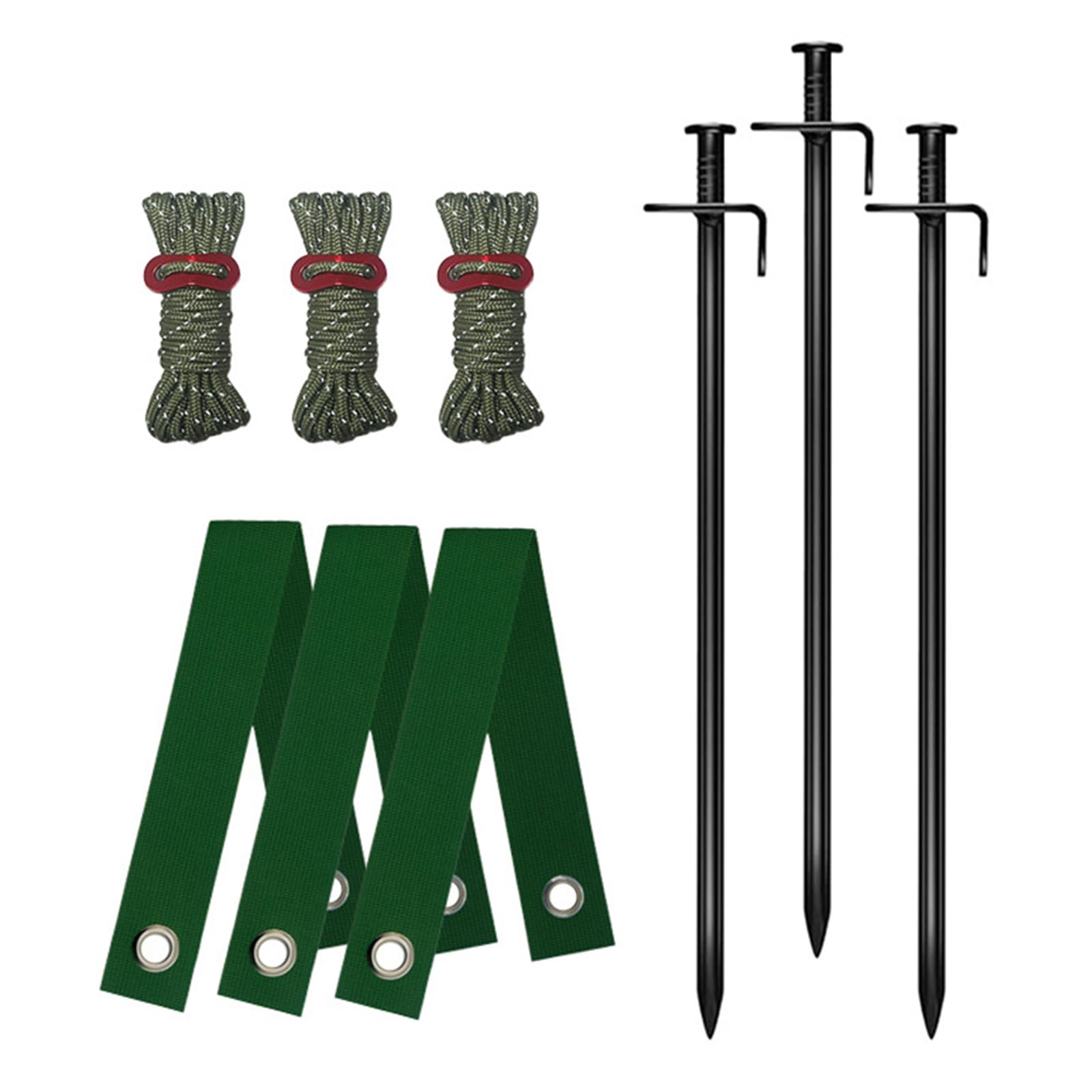 Kaccde Set B Duty Contorted Ground Stake Set Includes 30Cm Iron Stakes Nylon Straps Cotton Rope For Garden Camping Secure Arrange Camping Ground Anchors