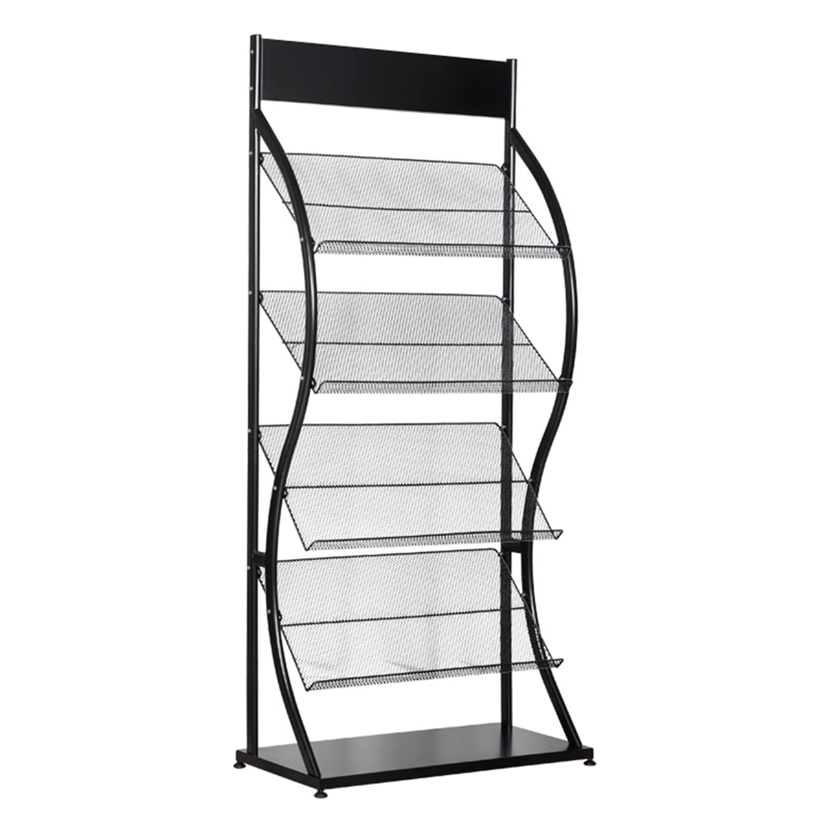 MTSON Prospektständer Magazin Rack Floor Standing Literaturständer, Metall Office Katalog Display Stand Zeitungshalter für Ausstellung, Langlebige Broschüre Stehen - Schwarz