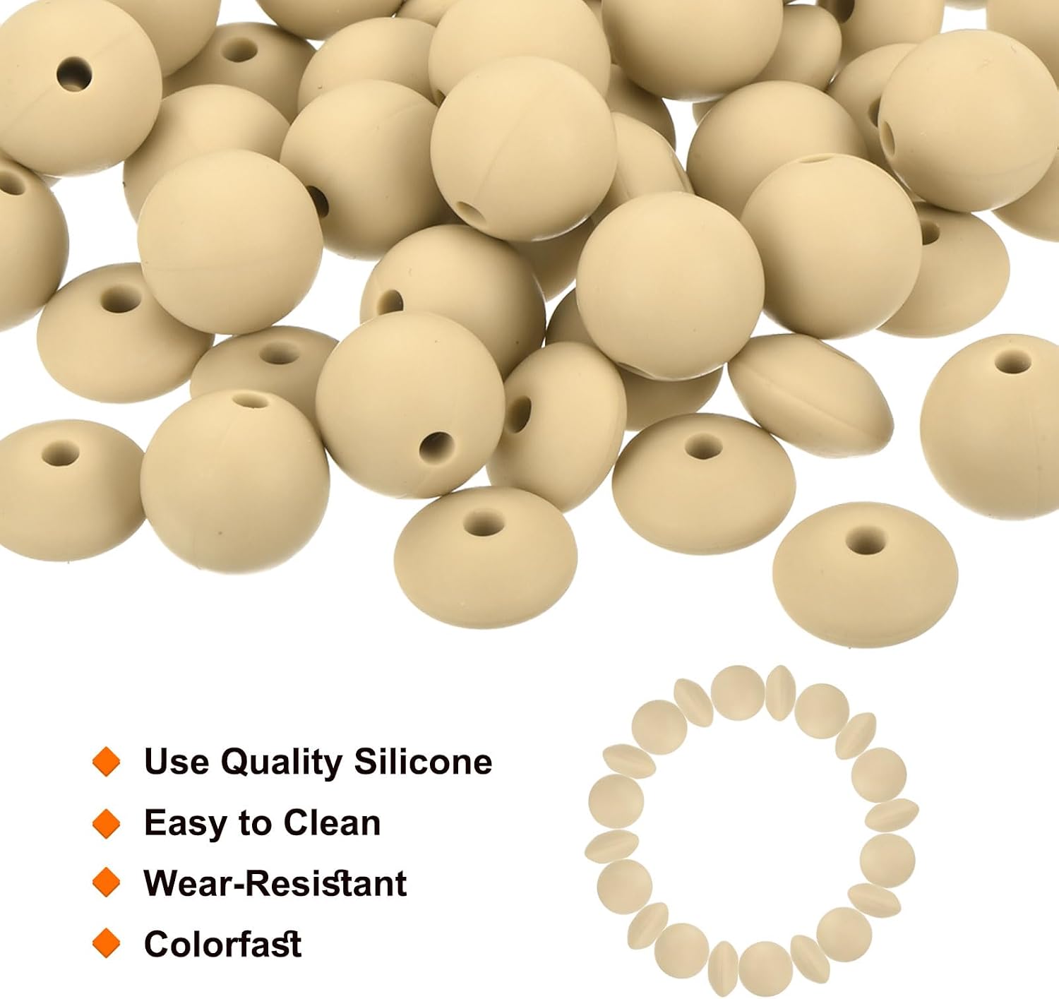 MECCANIXITY 50Pcs Silicone Beads Bulk,12mm Silicone Round and Lentil Beads,Silicone Focal Beads for Keychains Making Pens DIY Necklace Bracelet,Oatmeal