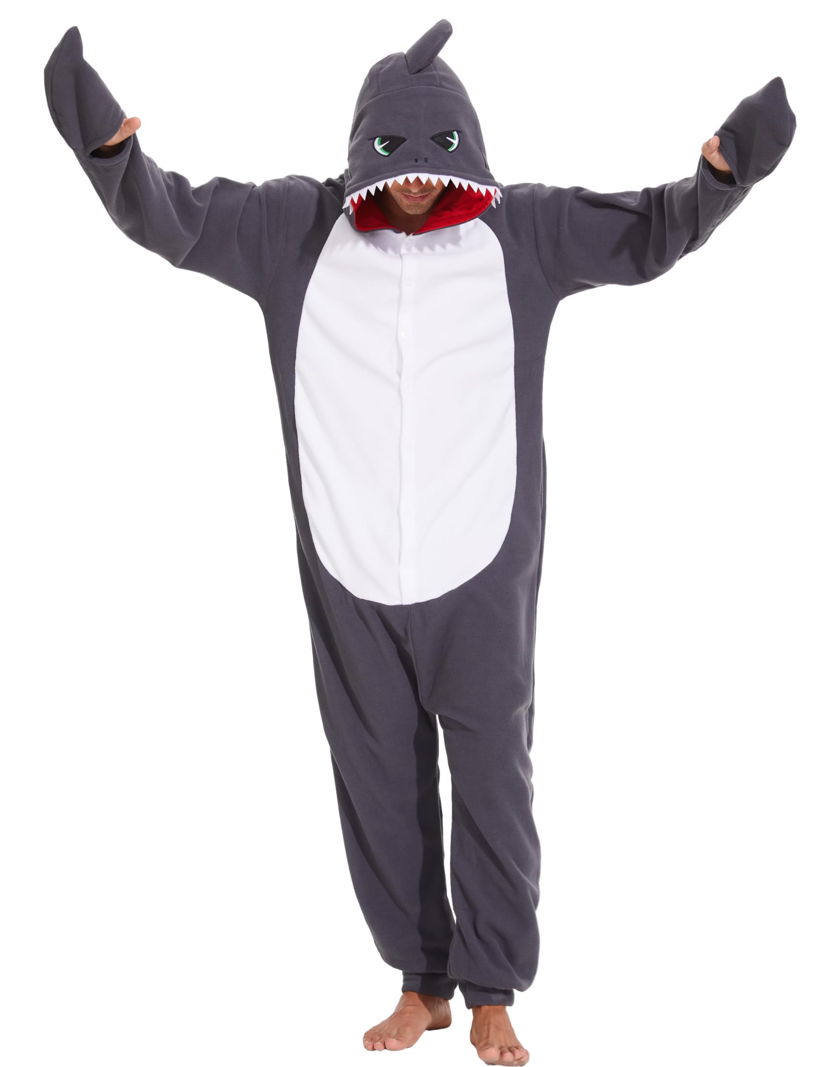 Costume Requin Halloween Cosplay Unisexe Adulte Grenouillère Pyjama Dessin Animé Féroce Habillage Fête pour Femmes Hommes