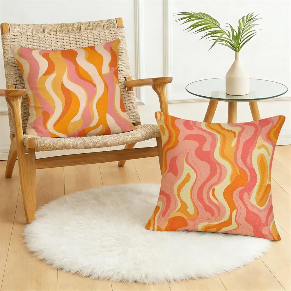 Federe Cuscini da Esterno Impermeabili 65x65 Rosa e Arancione Copri Cuscini per Divano Astratto Federa Cuscino Righe Decorativi Copricuscini per Divano Giardino Patio Soggiorno Set di 2 (IU373)