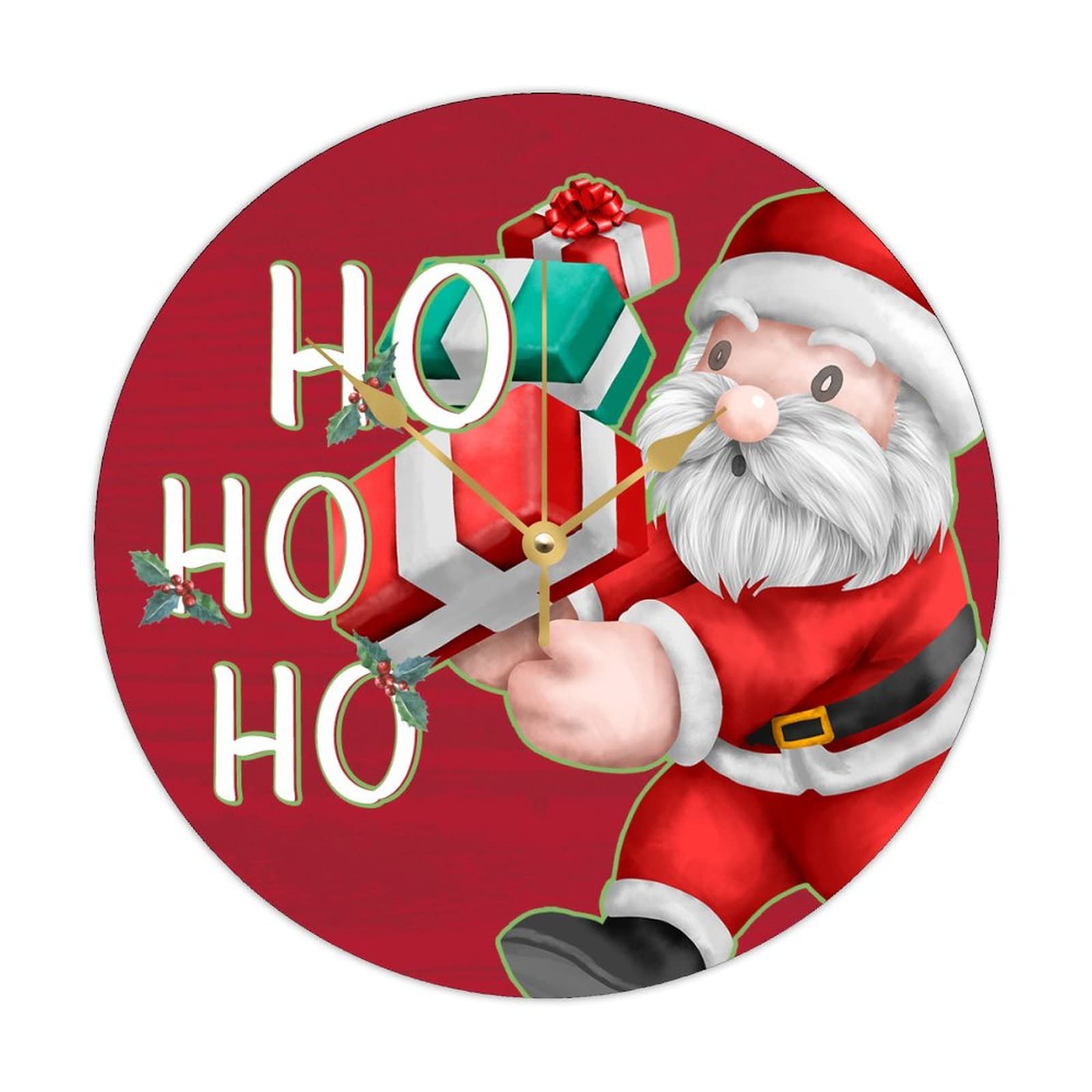 Horloge murale Père Noël HOHOHO en bois déco festive grand salon 38cm