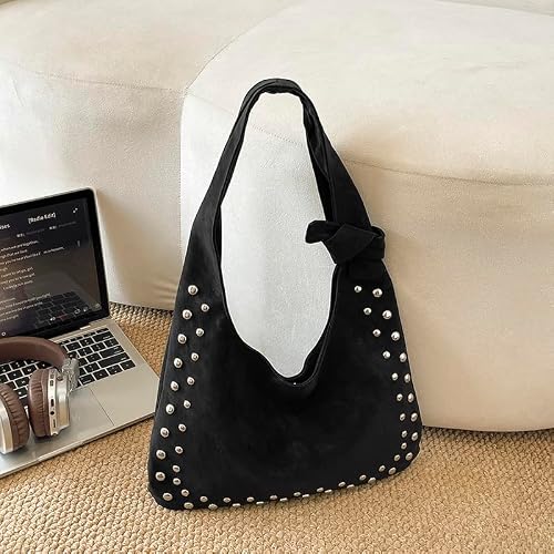 Vintage Rivet Shoulder Bag Women Soft PU Leather Underarm Tote Fall Winter