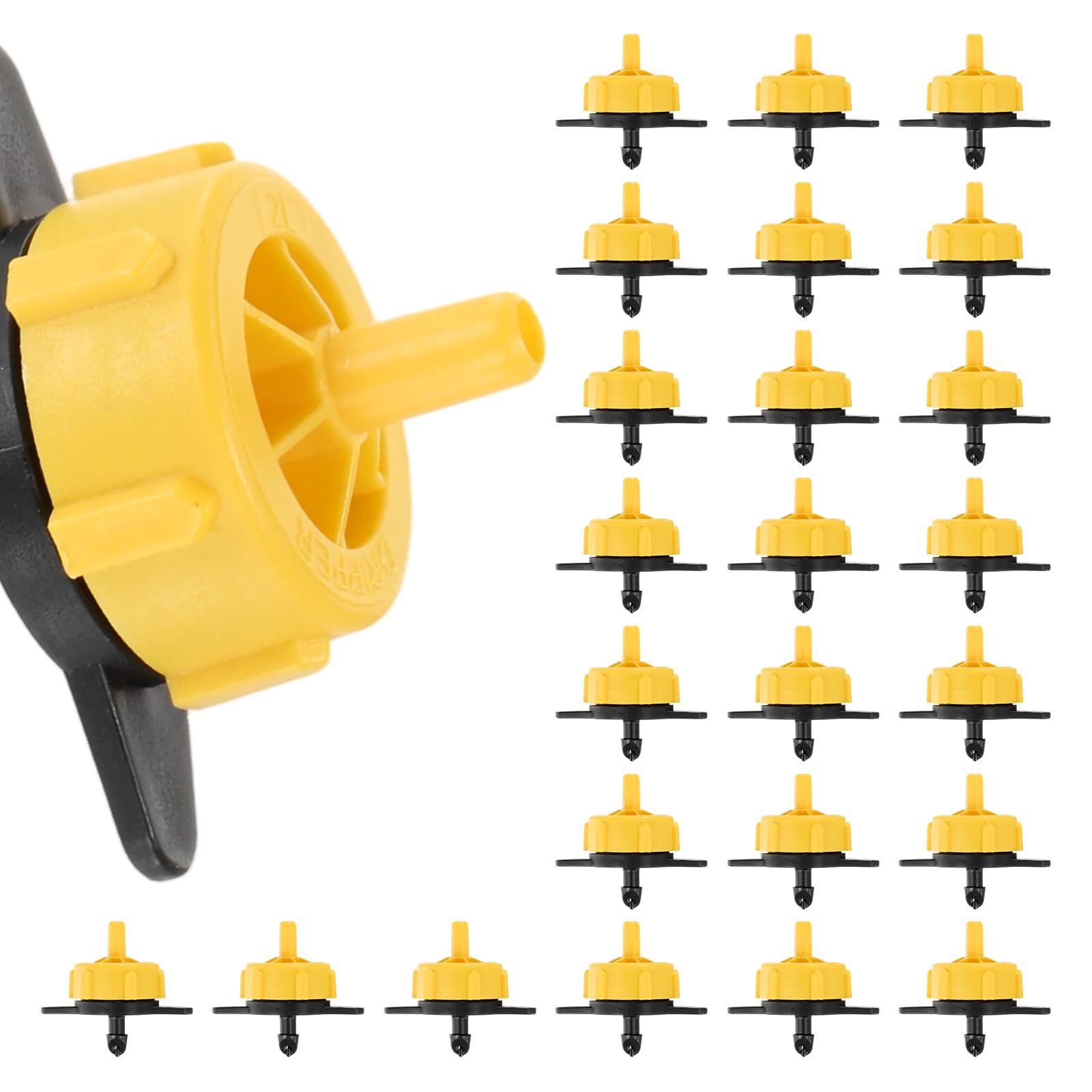 M METERXITY 25-Pack 0.5GPH Pressure Compensating Drippers, Drip Irrigation Emitters for Garden Lawn/Pots Plant Irrigation Systems, Drip Sprinkler Heads [Yellow]