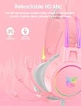 Lightweight Gaming Headsets with Removable Cat Ears,Gradient RGB Light, Wired Over- Ear Headphones for PC/PS4/PS5/XBOX/Switch, Virtual Surround Sound & Noise Cancelling Mic, Auto-Adjust Headband, Pink