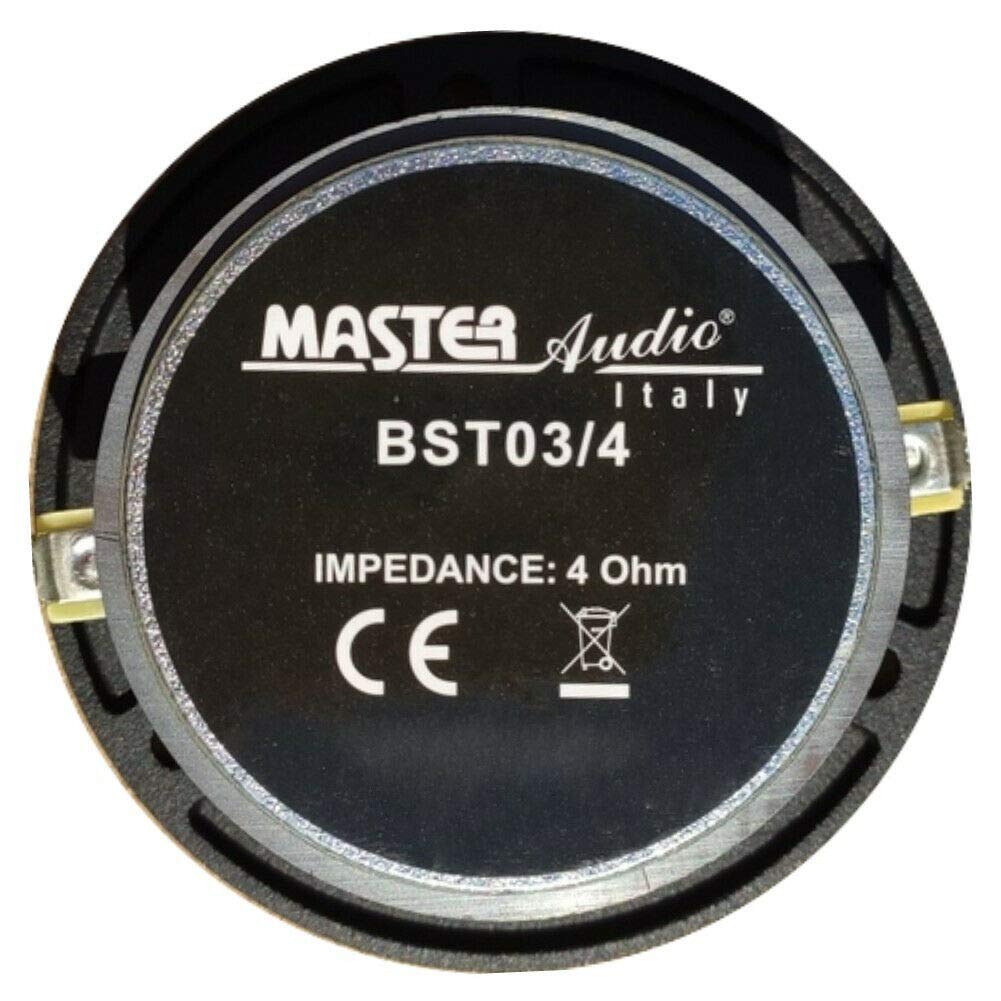 2 Super Tweeter MASTER AUDIO BST03/4 de 120 vatios rms y 240 vatios máx con 9,60 cm de diámetro 99 db 4 ohmios Puertas de Coche 3,60 cm de Profundidad, el par
