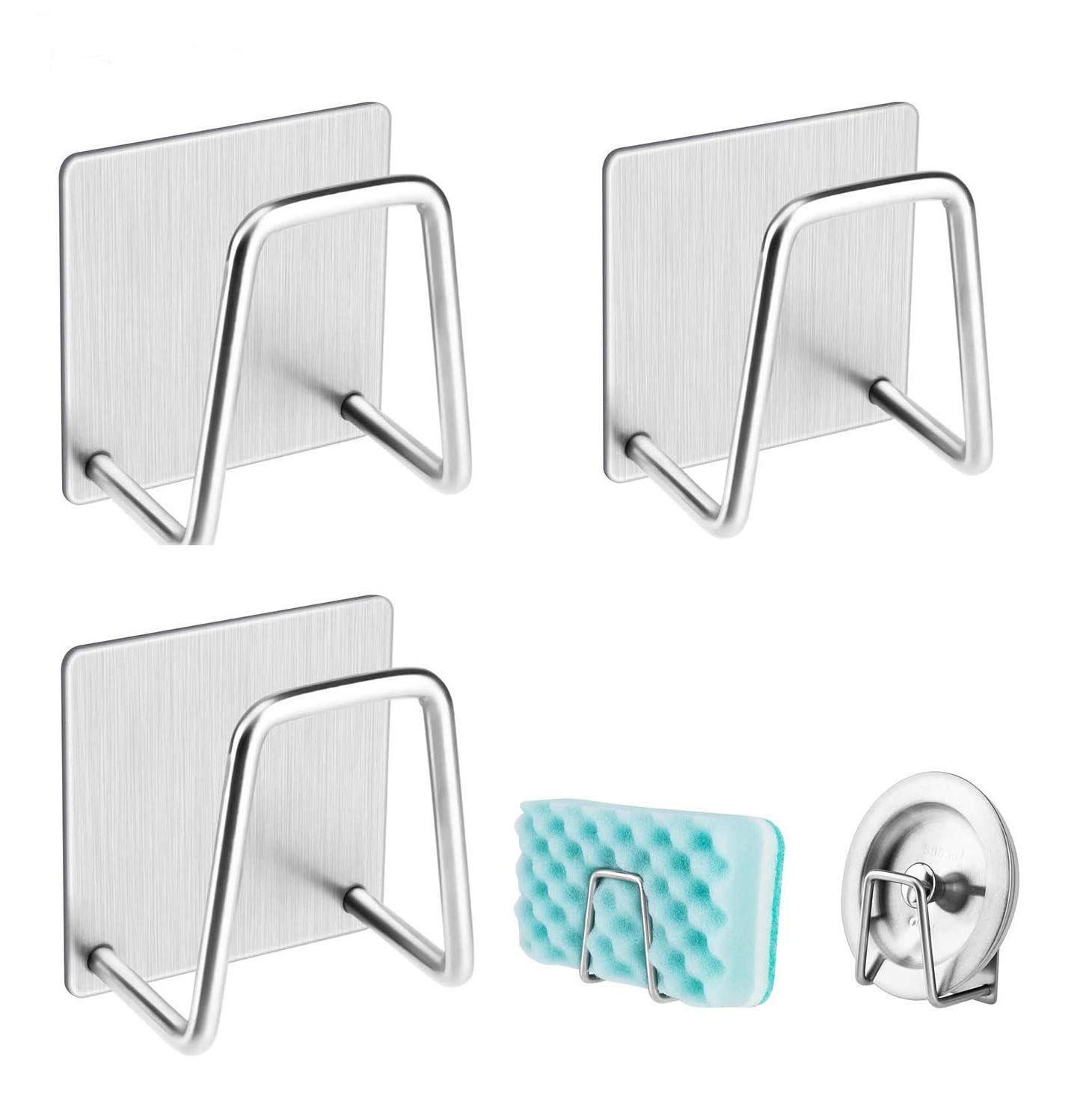 3 Pack Adhesive Sponge Holder, Strong Adhesion Rustproof & Waterproof Small Sponge Holder for Kitchen Sink, Caddy, Brush & Pot Lid
