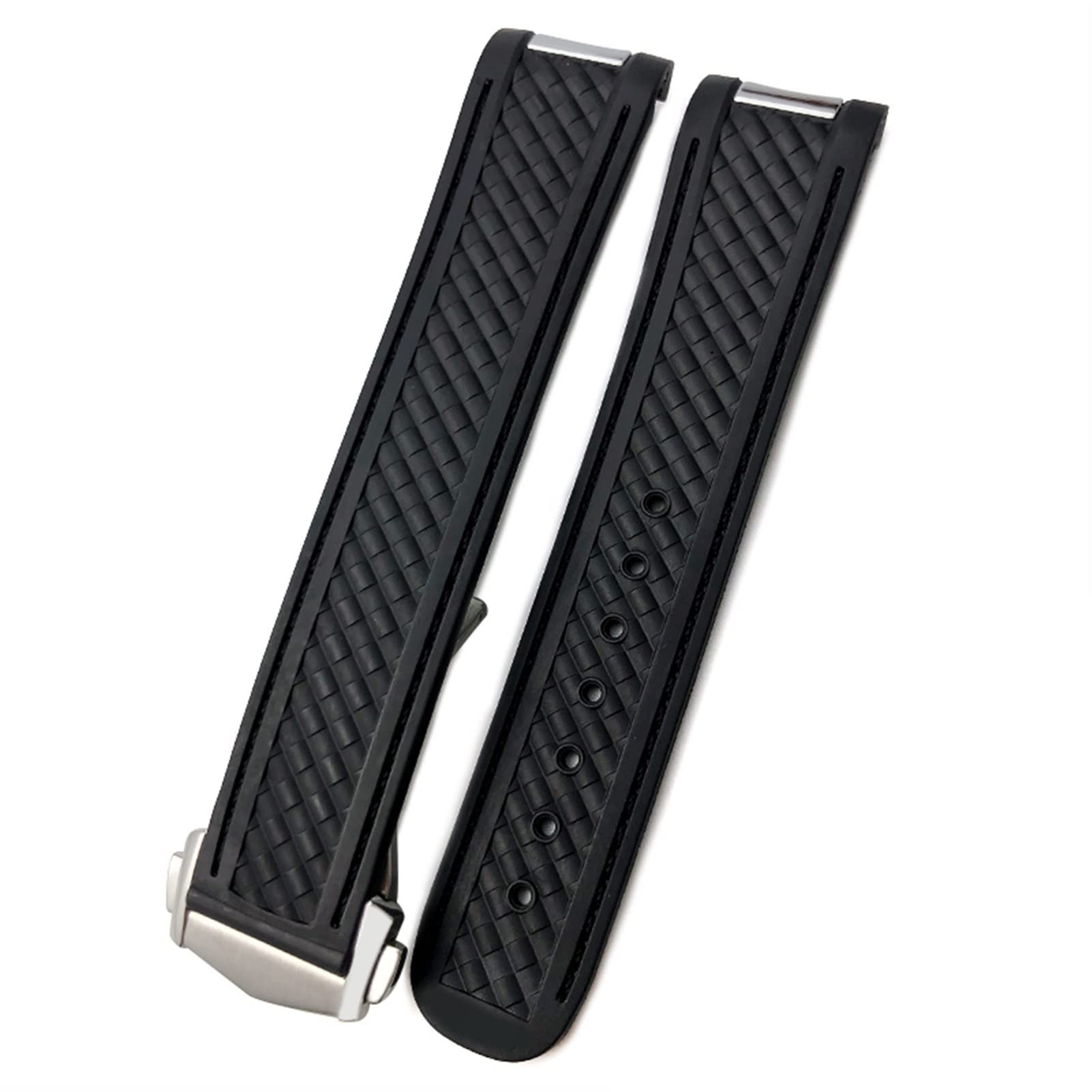 Bracelet montre 20mm CZKE noir pointu en silicone pour boîtier Omega 8900