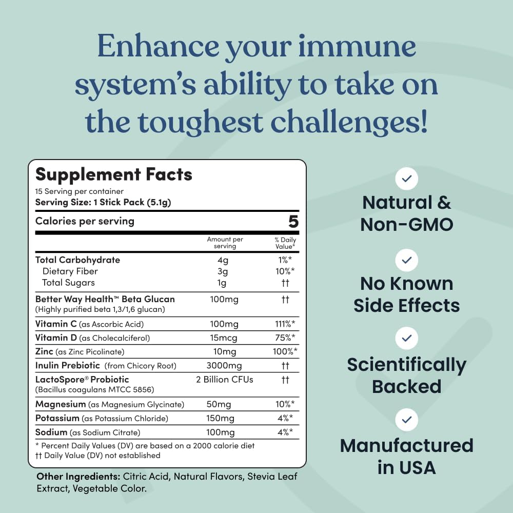 Immune Ready™ Immune Boost Drink Mix - Combo Immune Support, Gut Health, & Electrolyte Powder Packets with Vitamin C, Beta Glucan, Zinc, D3, Pre & Probiotics - Cherry Limeade - 15 Pack