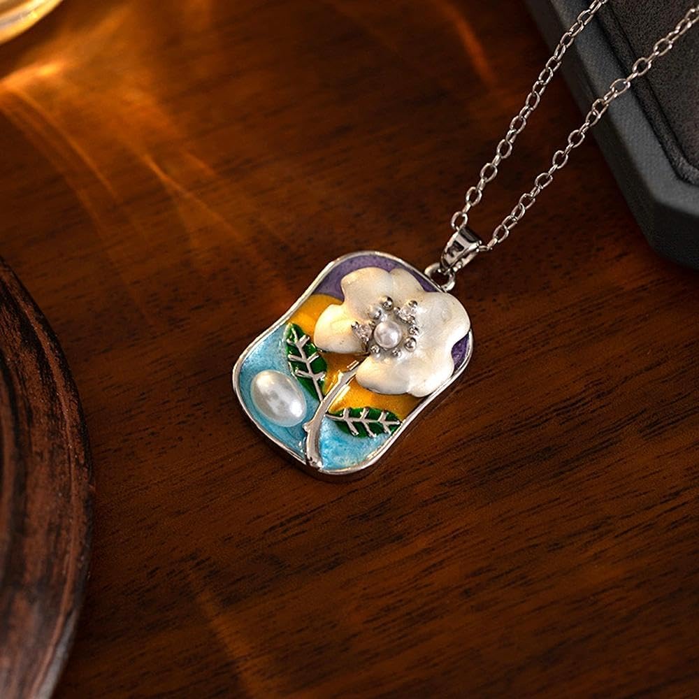 Vintage Gold Enamel Flower Pendant Necklace for Women,Colored Drip Oil Floral Collarbone Statement Necklace,Trendy Party Banquet Jewelry Accessories Gift - Image 6