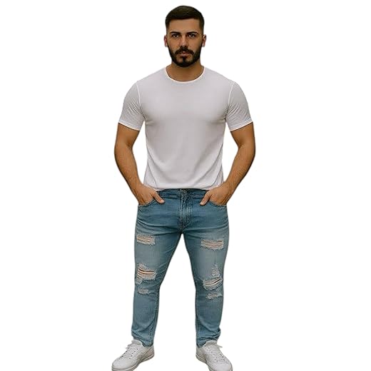 Calça Jeans SKINNY RASGADA Masculina Slim Elastano Sport 484