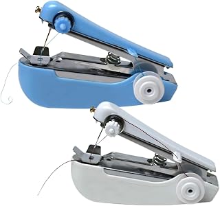 2pcs Portable Handheld Mini Sewing Machines Cordless Manual Sewing Tools for Home Use White and Blue Compact Supplies for Quick Repairs and Travel
