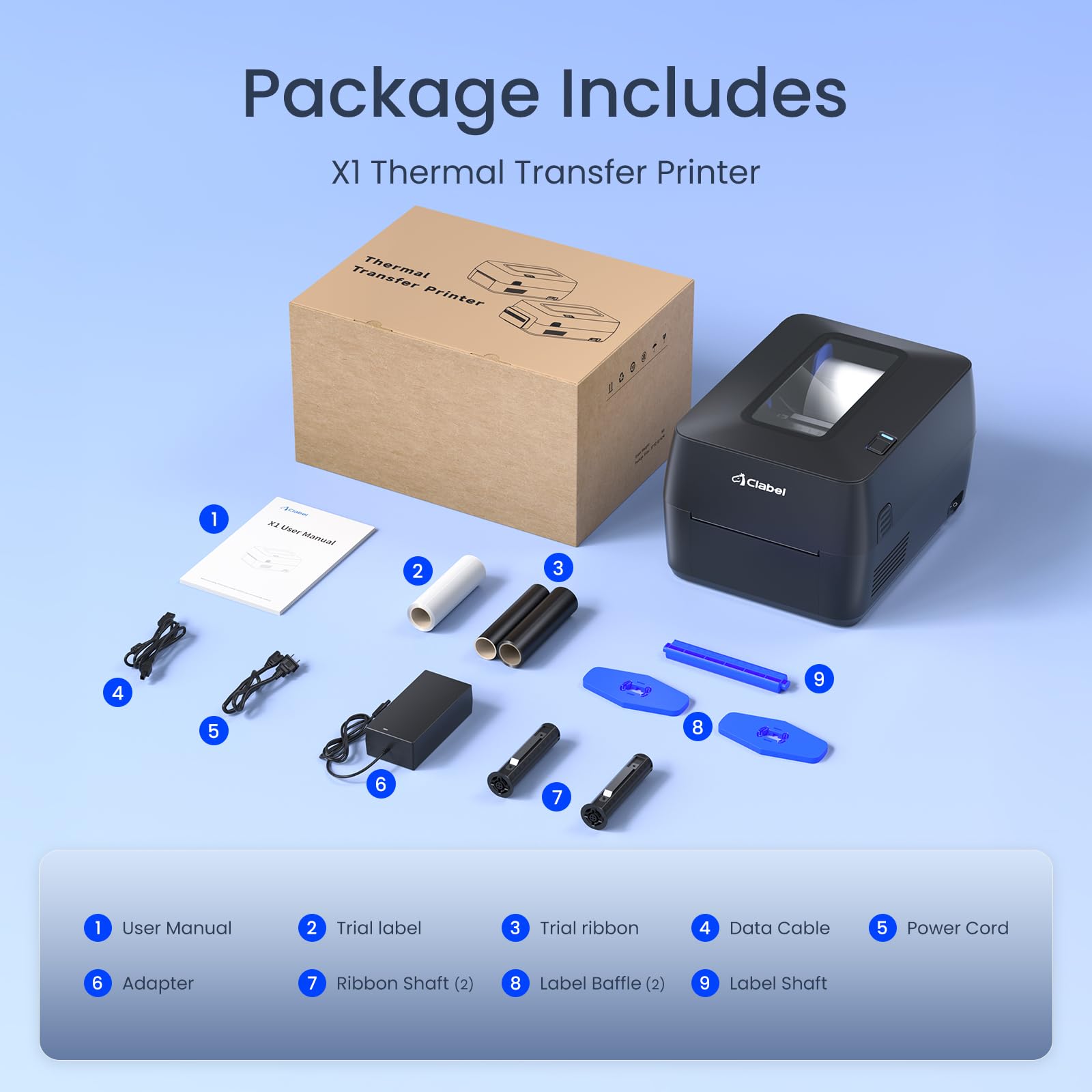 CLABEL X1 Stampante Trasferimento Termico da Scrivania, Etichettatrice Adesive Bluetooth, Resistente alla Luce, Compatibile con PC & Smartphone per Logistica Produzione Vendita al Dettaglio Magazzino
