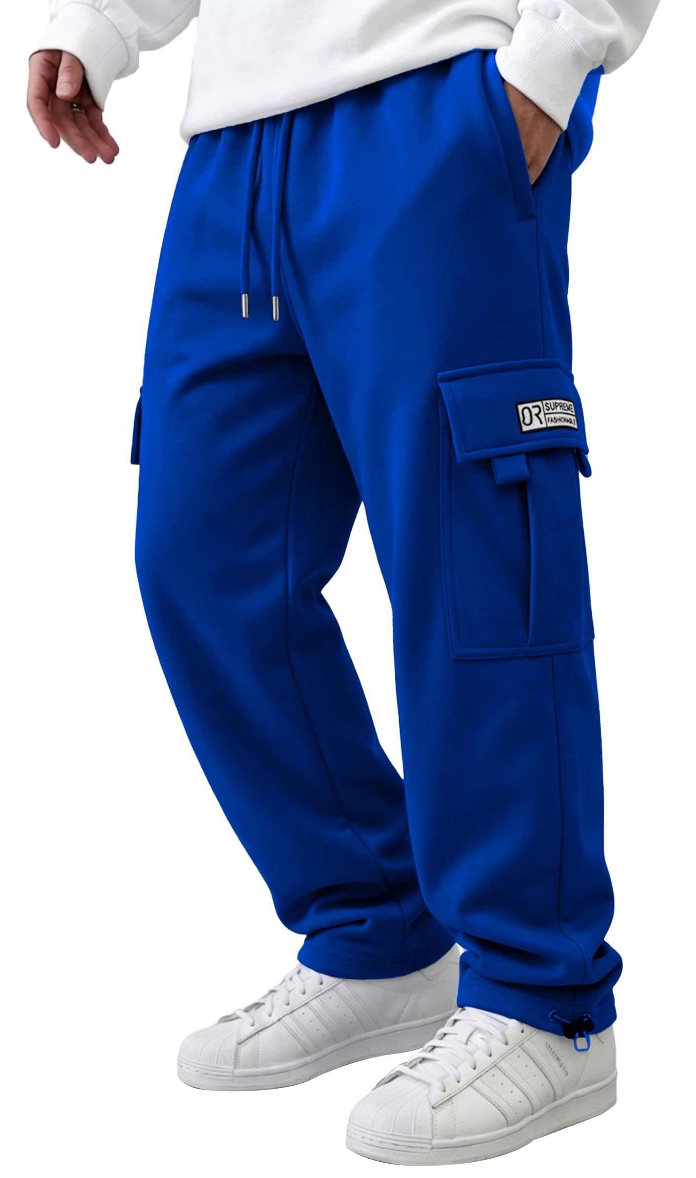 HUNGSON Mens Cargo Sweatpants Drawstring Casual Hiking Pants Joggers Athletic Trousers Cotton Loose Straight Pants for Men
