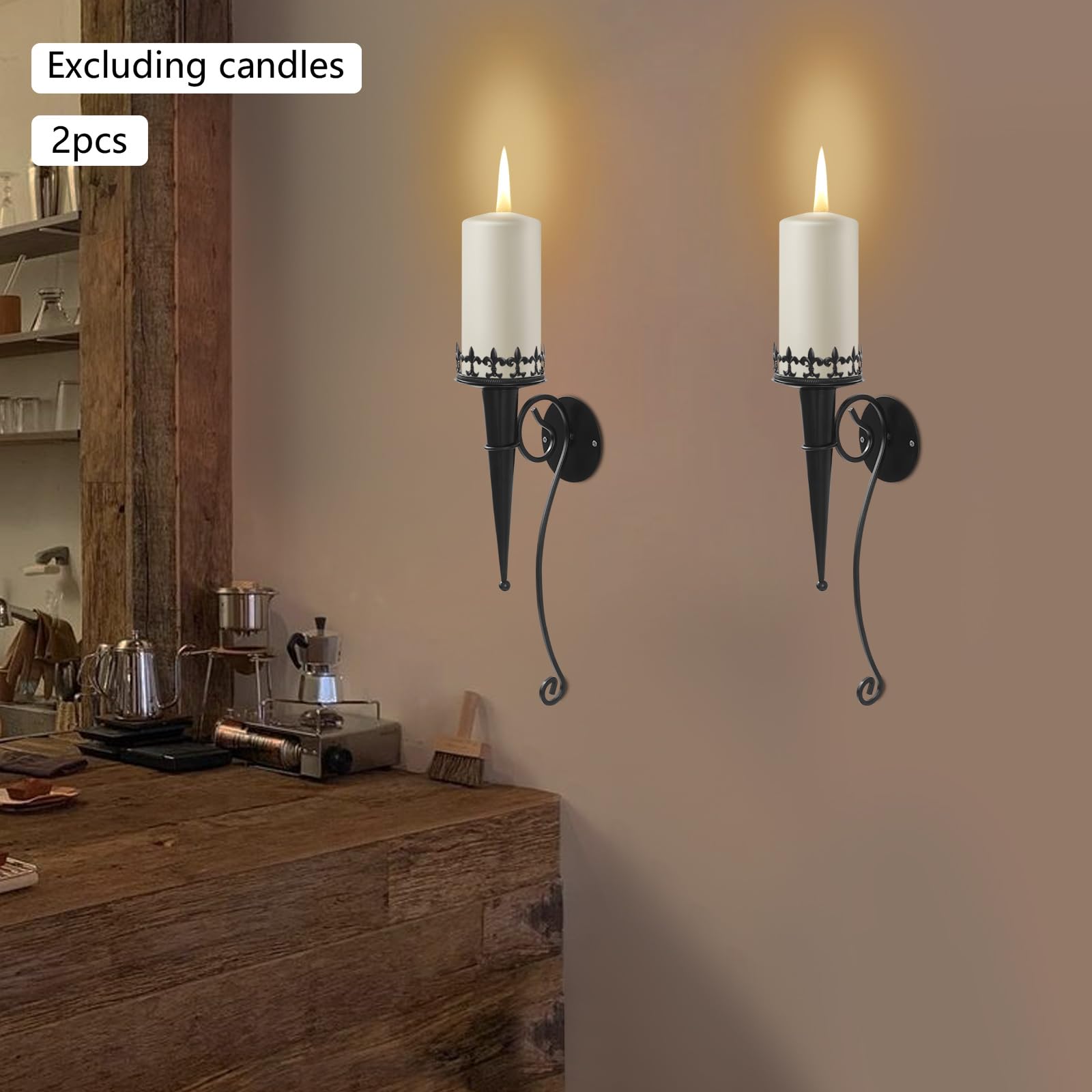 Wall Mounted Candle Holder Set (2 Stück) - Mid-Century Eisen Fackel Design, schafft eine romantische Atmosphäre, geeignet für Hochzeit Dekorationen, Urlaub Parteien, Terrasse