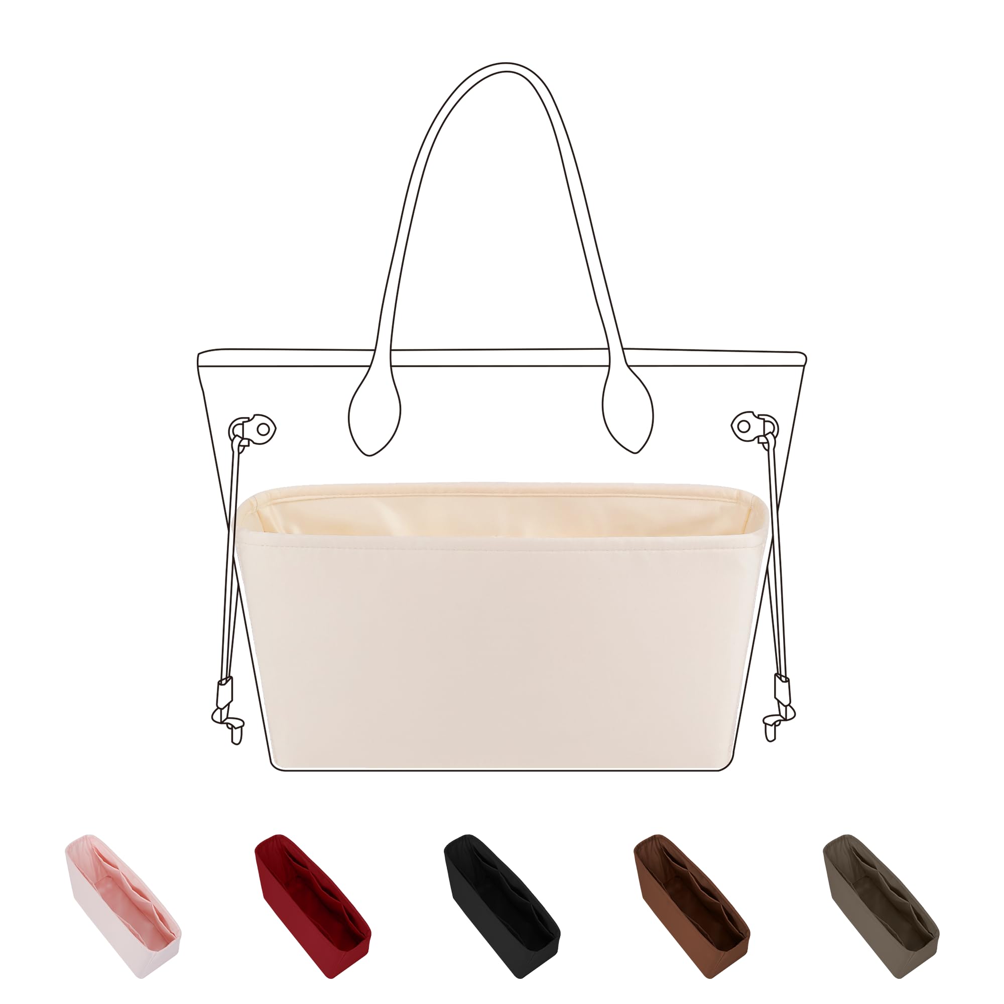 DGAZ seta organizer per LV Neverfull PM/MM/GM, donne borsetta organizer, Organizzatore di borsa leggero (Craie, MM) | Lussuosa tasca interna in raso, vestibilità perfetta, protezione delicata, leggera