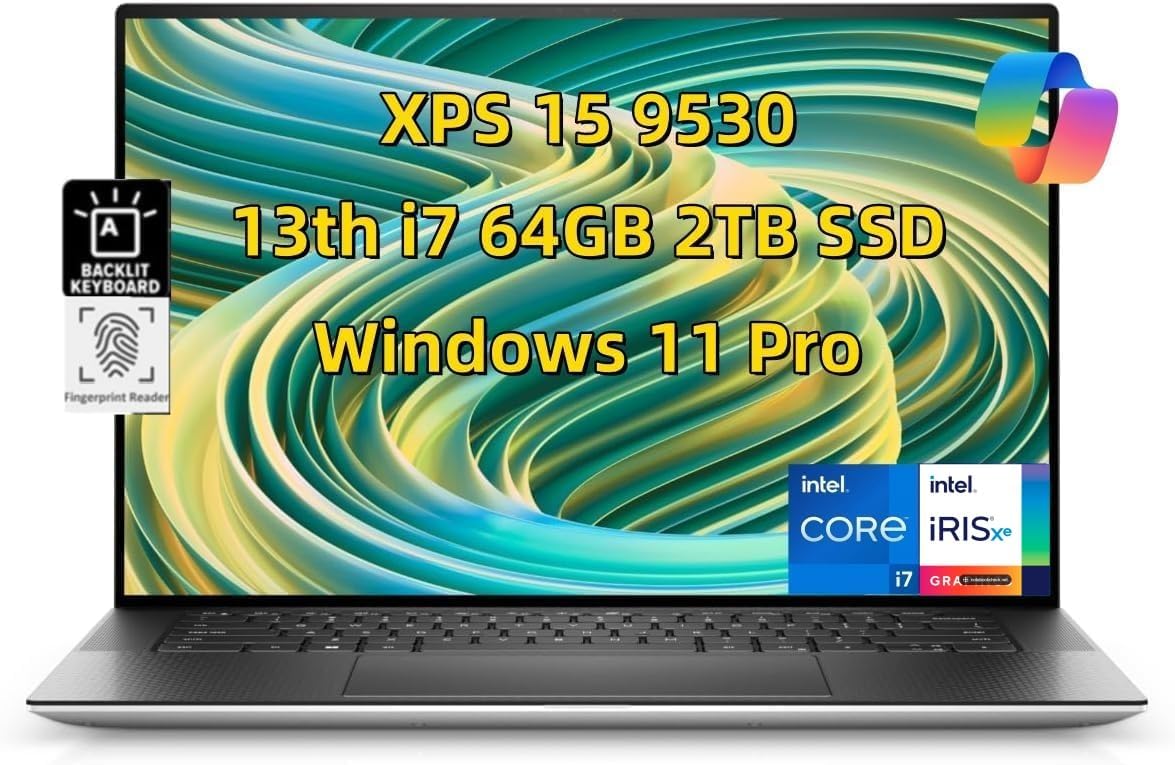 NewDell XPS 15 9530 Business Laptop, 15.6" FHD+ Anti-Glare, Intel Core i7-13620H (> i9-12900H), 64GB DDR5 RAM 2 TB SSD, Backlit KYB Fingerprint Thunderbolt 4, Wi-Fi 6 w/AI Copilot Windows 11 Pro