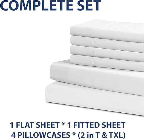 Miniatura 6 de Home Basics - Juego de sábanas de microfibra cepillada ultra suave de 6 piezas de 90 GSM, hipoalergénicas, tamaño California King, color blanco