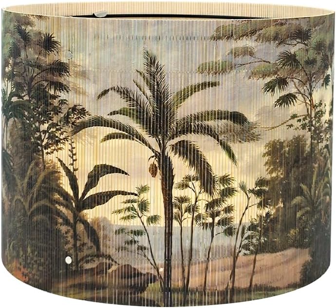 Bamboo Lampshade With GreenTropical Plants floral Tree Design, Suitable For Floor Lamps And Desk Lamps, Art deco, Rustic And Elegant, Groovy Unique(11.8 * 9Inch)