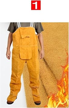 Welding Work Clothing, Welding Clothing Mens Bib Overalls Safety Coverall High Temperature Protective Leather Flame Retardant Repair Welder Strap Pants(Giallo,L)