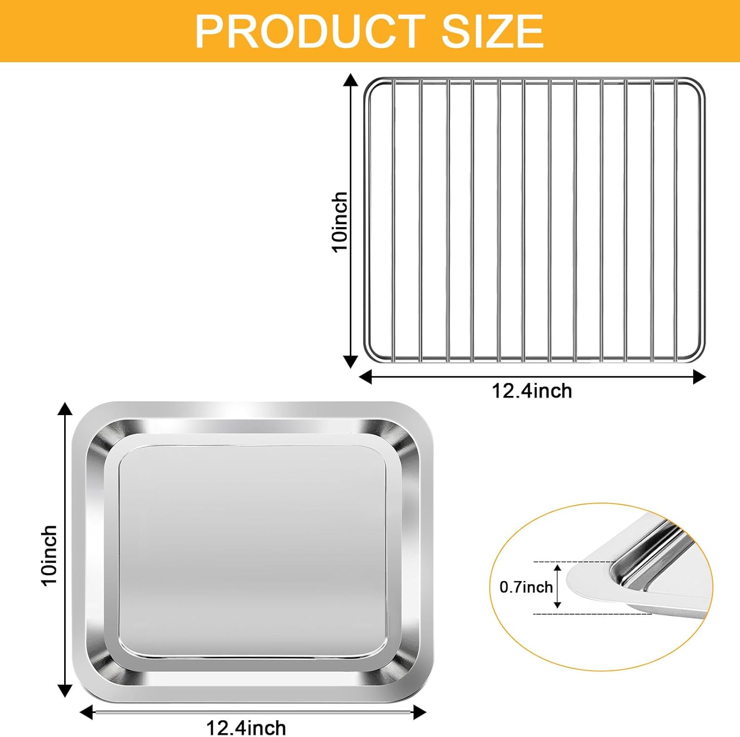 GCQ Air Fryer Accessories for Emeril Lagasse Everyday 360 Air Fryer, Including 12''×10'' Stainless Steel Air Fryer Non-stick Grill Pan Plate Tray and 12.4''×10'' Food-Grade Wire Rack Replacement Parts