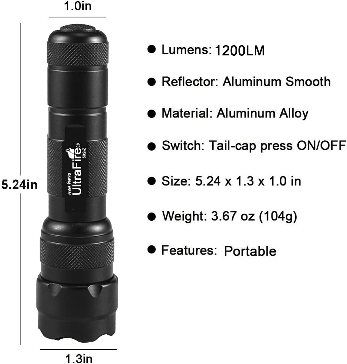 ULTRAFIRE Single Mode Mini Flashlight with Holster,1200 High Lumen Zoomable Handheld LED Flashlight Duty Flashlights with Belt Holster and Charger Bright Small Flash Light 502z