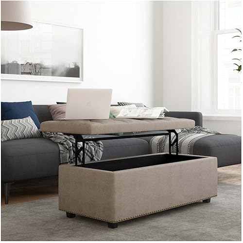 Miniatura 2 de SIMPLIHOME Hamilton - Otomana rectangular tradicional de 44 pulgadas de ancho con parte superior de elevación rectangular de almacenamiento en tela